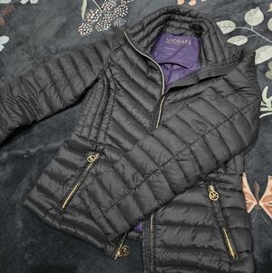 Michael Kors Black Puffer Jacket with Gold Accents